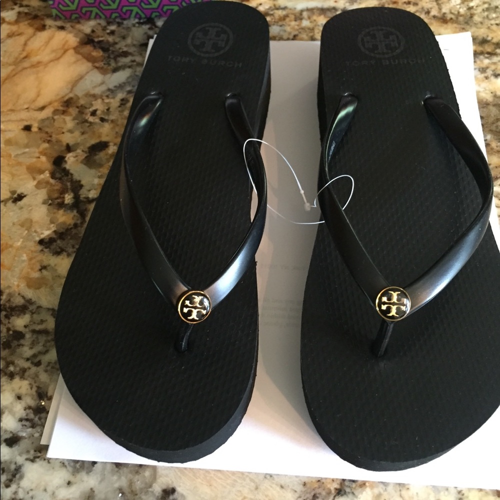 Tory Burch Black Wedge Flip Flop BRAND NEW